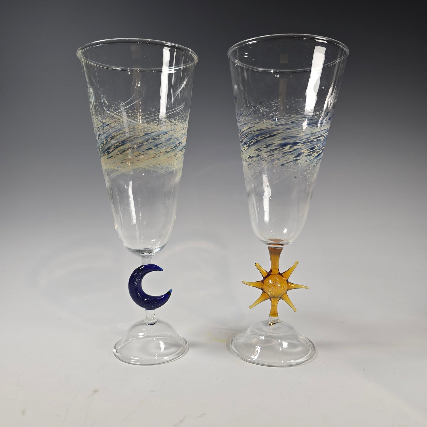 Celestial Sun and Moon Goblet Collection, Hand Blown Wine Glass, Alter Chalice