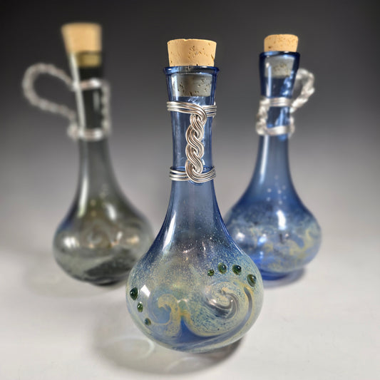 Tall Fancy Glass Potion Bottle Belt Accessories, Handblown Glass Potion Bottle w/ wire wrapped Handle