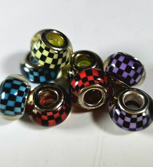 Checkered Dread Beads - 5mm Bead Hole - 2 pack - Your choice of color, Acrylic Dread Bead, Rainbow Dreadlock Bead, Dread Jewelry