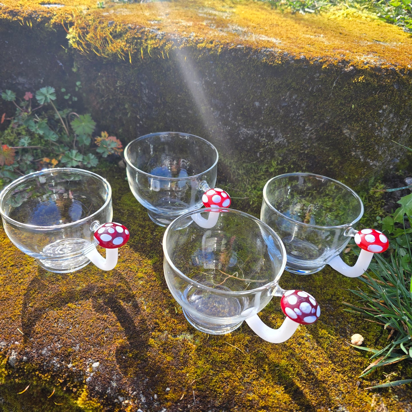 Hand Blown Glass Amanita Mushroom Tea Cup, Sold individually
