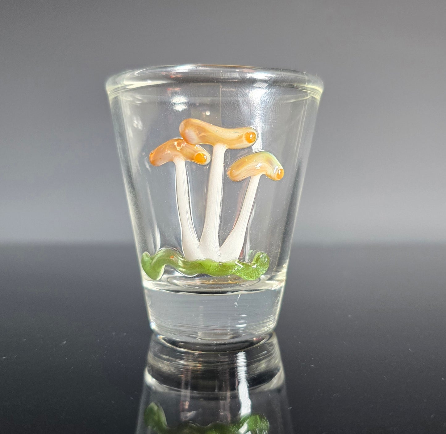 Hand Blown Mushroom Shot Glass, Little Brown Mushrooms