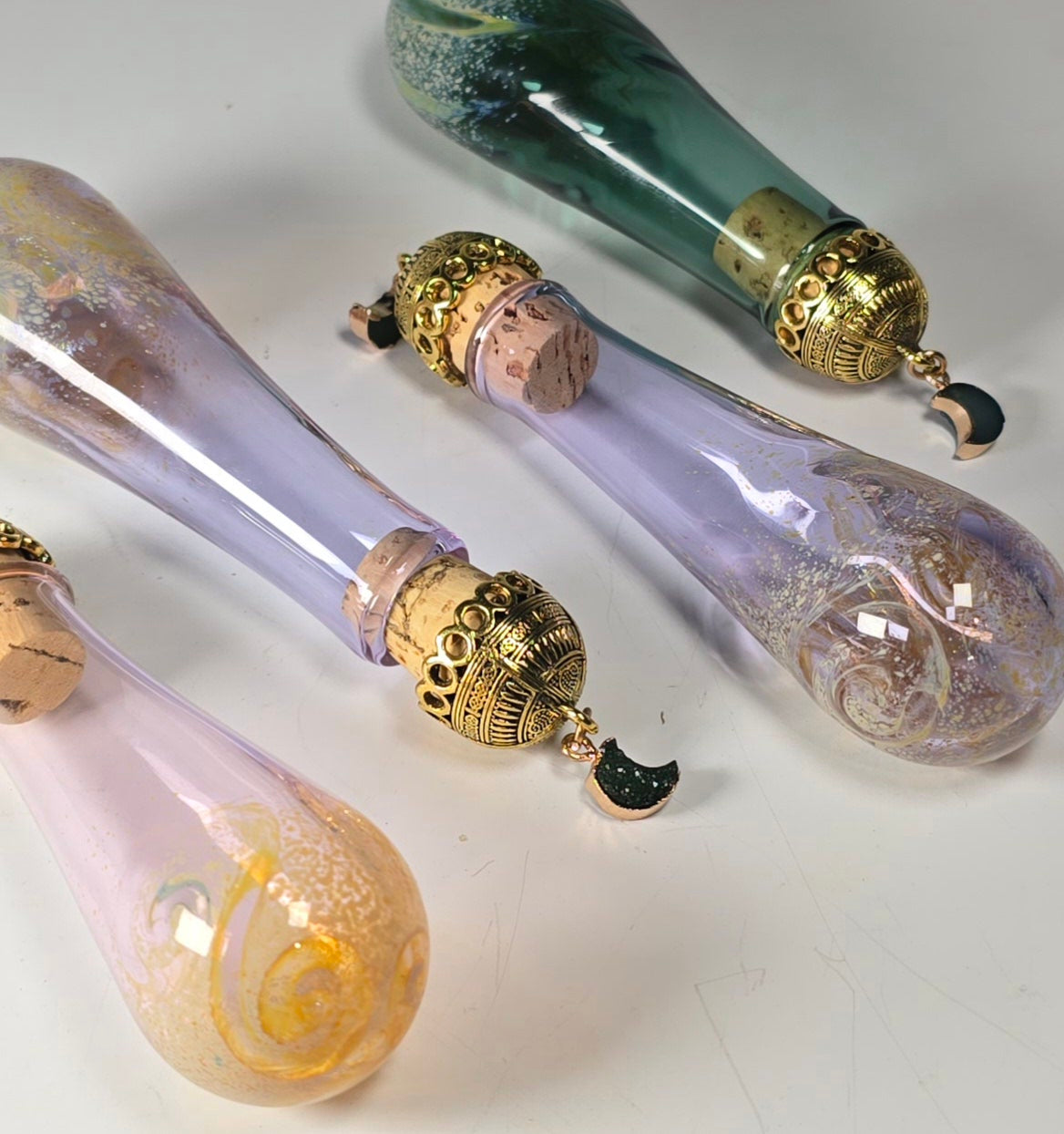 Handblown Glass Bodice Chiller with Fancy Gold Moon Top- Potion Bottle - Renaissance Faire Accessories
