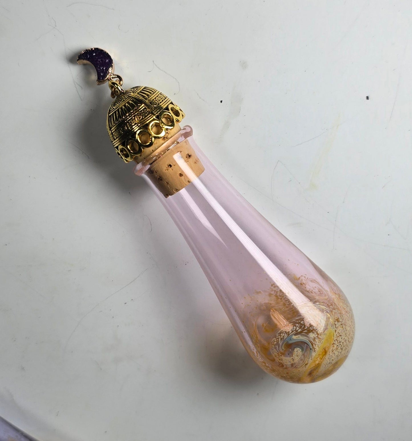 Handblown Glass Bodice Chiller with Fancy Gold Moon Top- Potion Bottle - Renaissance Faire Accessories