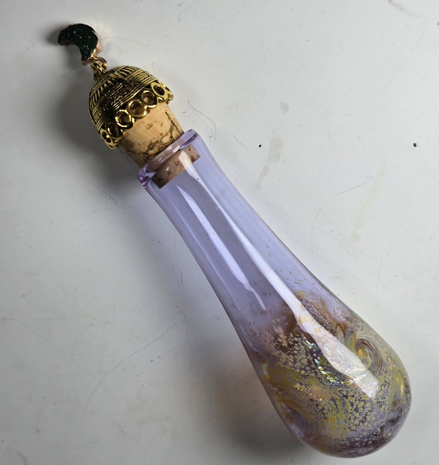 Handblown Glass Bodice Chiller with Fancy Gold Moon Top- Potion Bottle - Renaissance Faire Accessories