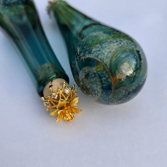 Handblown Glass Bodice Chiller with Flower Top- Potion Bottle - Renaissance Faire Accessories