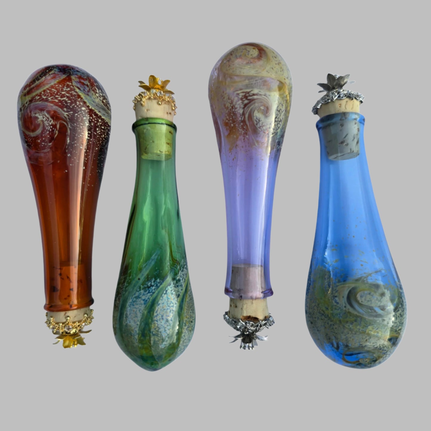 Handblown Glass Bodice Chiller with Flower Top- Potion Bottle - Renaissance Faire Accessories