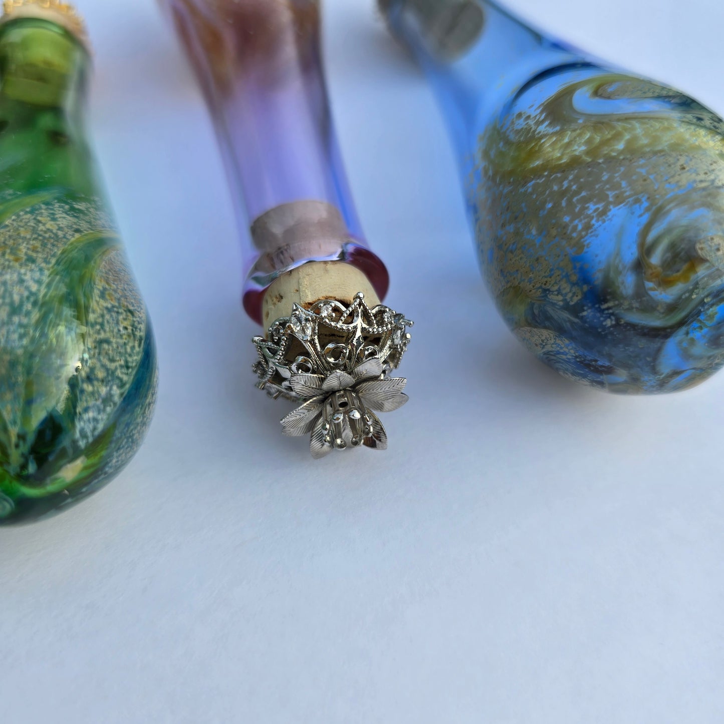 Handblown Glass Bodice Chiller with Flower Top- Potion Bottle - Renaissance Faire Accessories