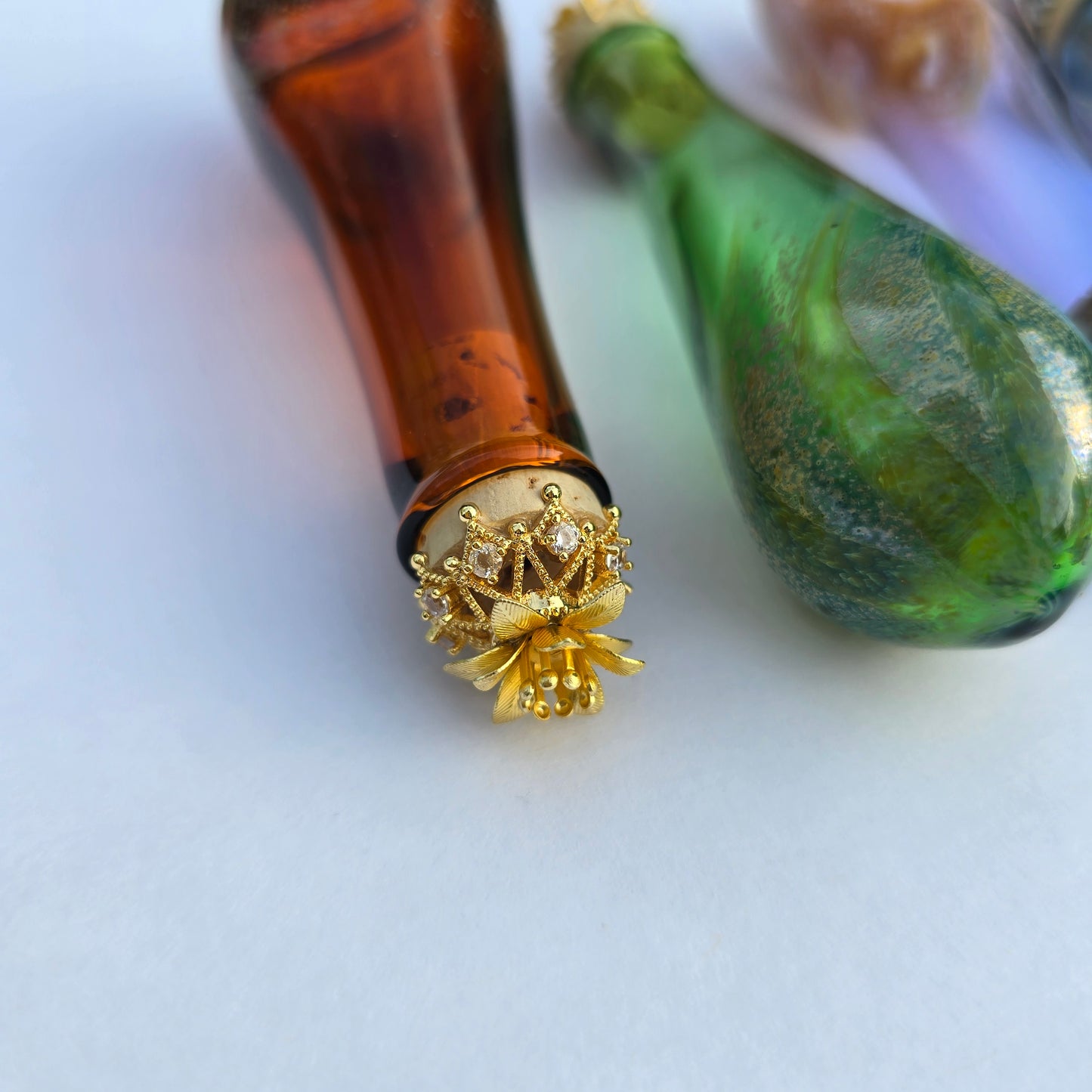Handblown Glass Bodice Chiller with Flower Top- Potion Bottle - Renaissance Faire Accessories