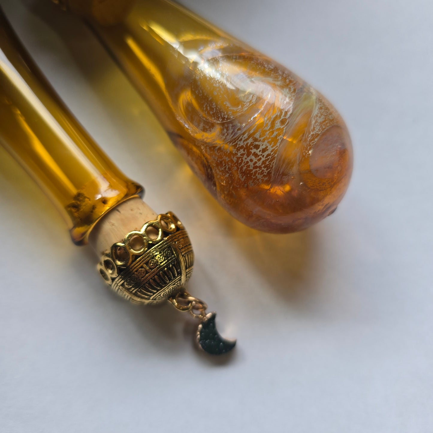 Handblown Glass Bodice Chiller with Fancy Gold Moon Top- Potion Bottle - Renaissance Faire Accessories