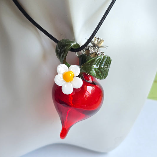 Strawberry Potion Bottle Pendant Silver Flower Topper