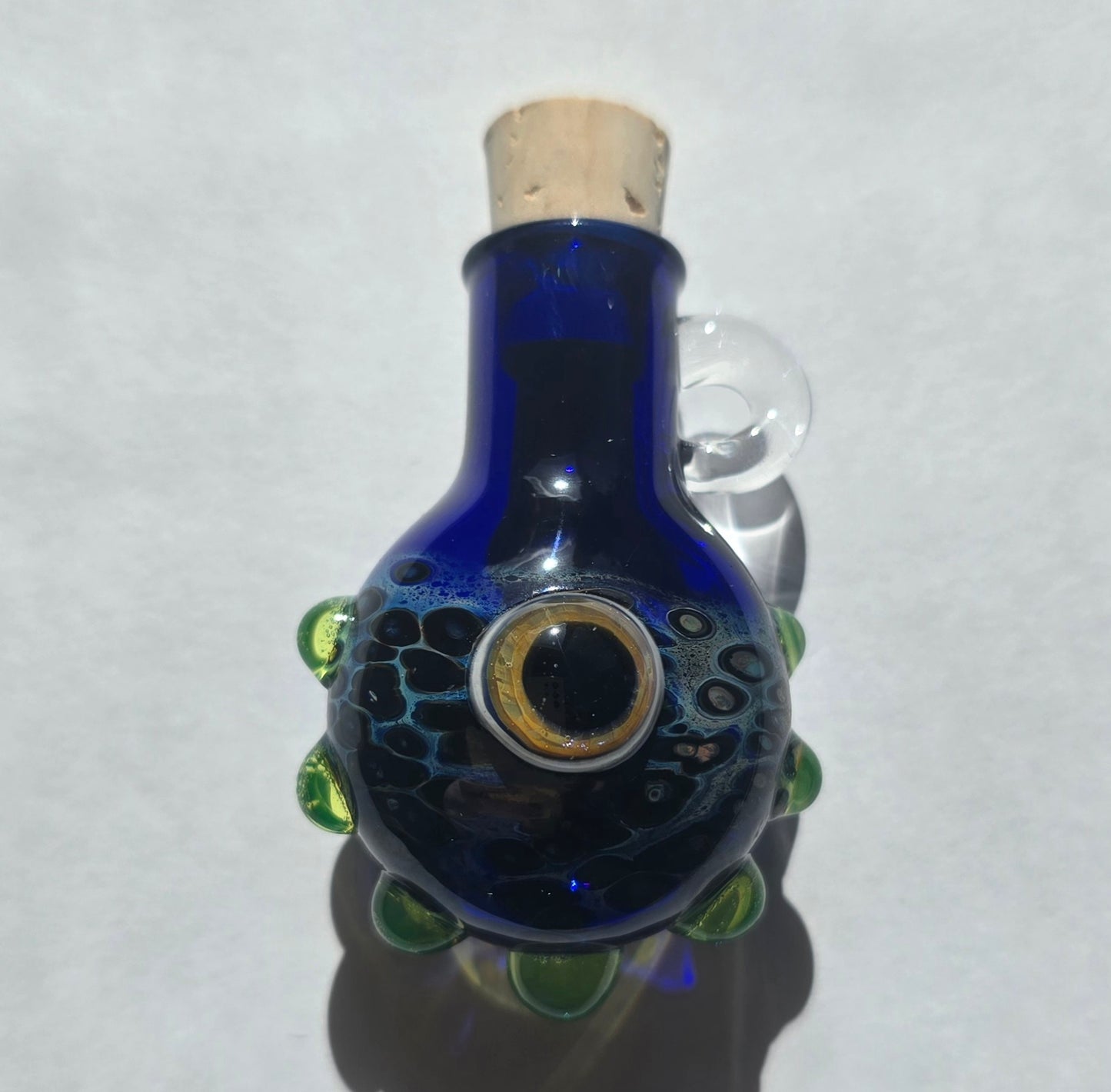 Eyeball Monster Potion Bottle Necklace, Cobalt and UV Dots