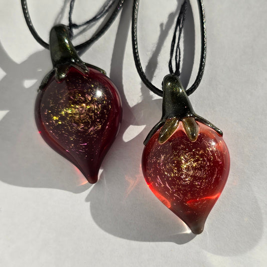 Strawberry Dichroic Glitter Pendant Necklace
