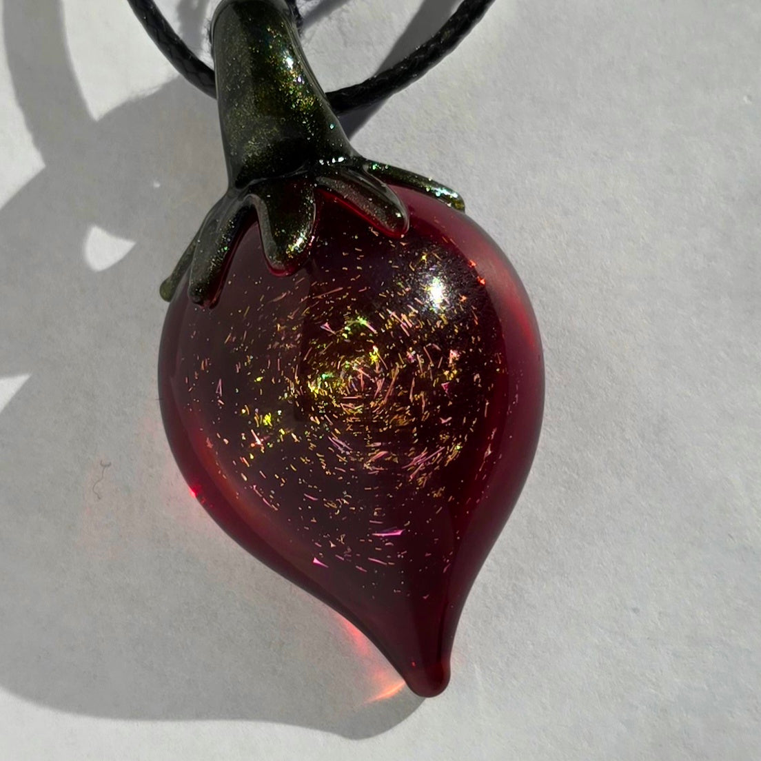Strawberry Dichroic Glitter Pendant Necklace