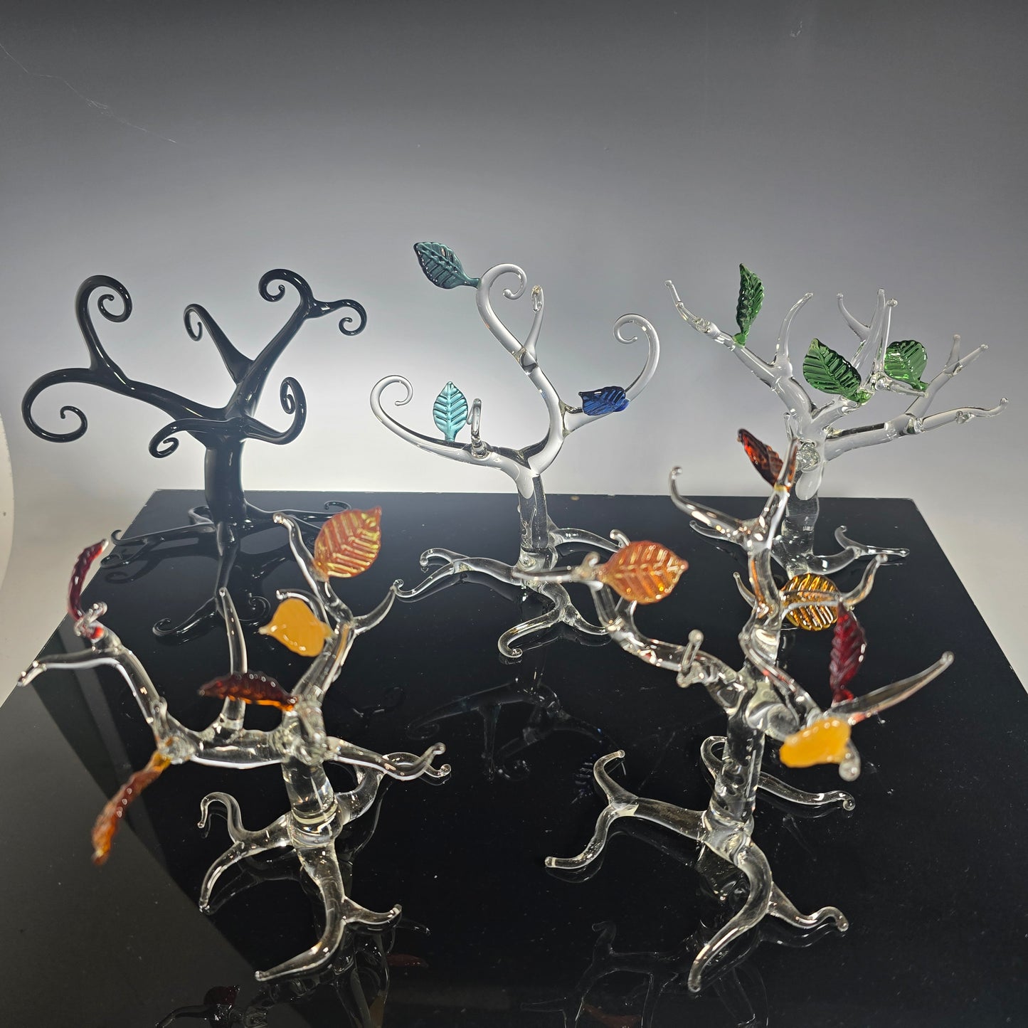 Hand Blown Glass Tree with Autumn Leaves – Unique Glass Art Sculpture