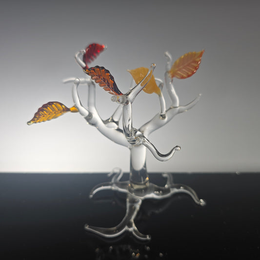 Hand Blown Glass Tree with Autumn Leaves – Unique Glass Art Sculpture