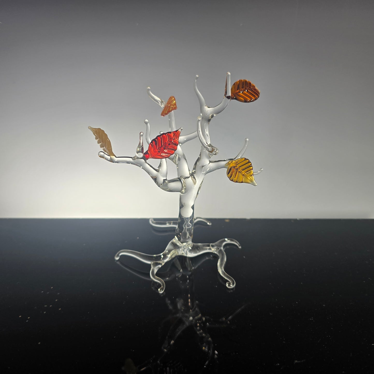 Hand Blown Glass Tree with Autumn Leaves – Unique Glass Art Sculpture