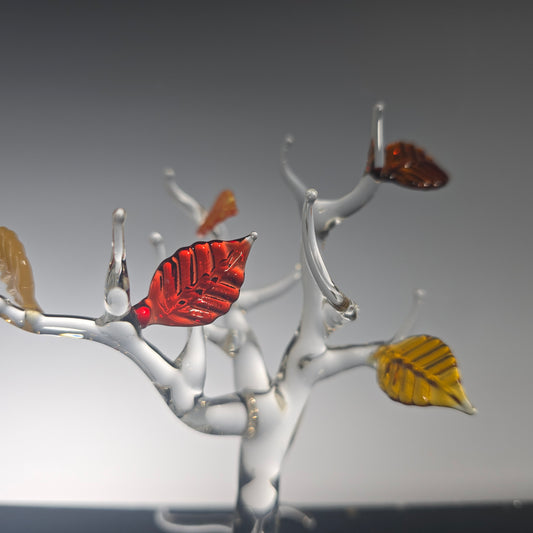 Hand Blown Glass Tree with Autumn Leaves – Unique Glass Art Sculpture