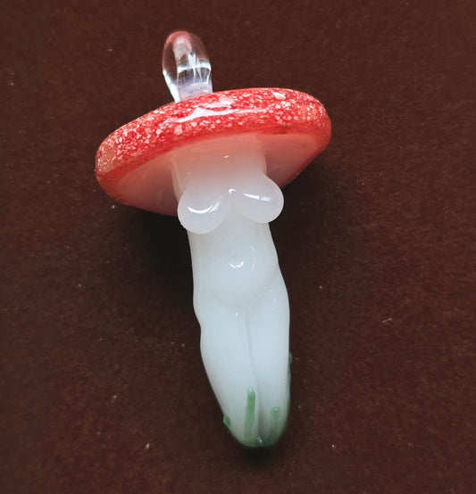 Mushroom Goddess Necklace, Goddess Glass Goddess Pendant