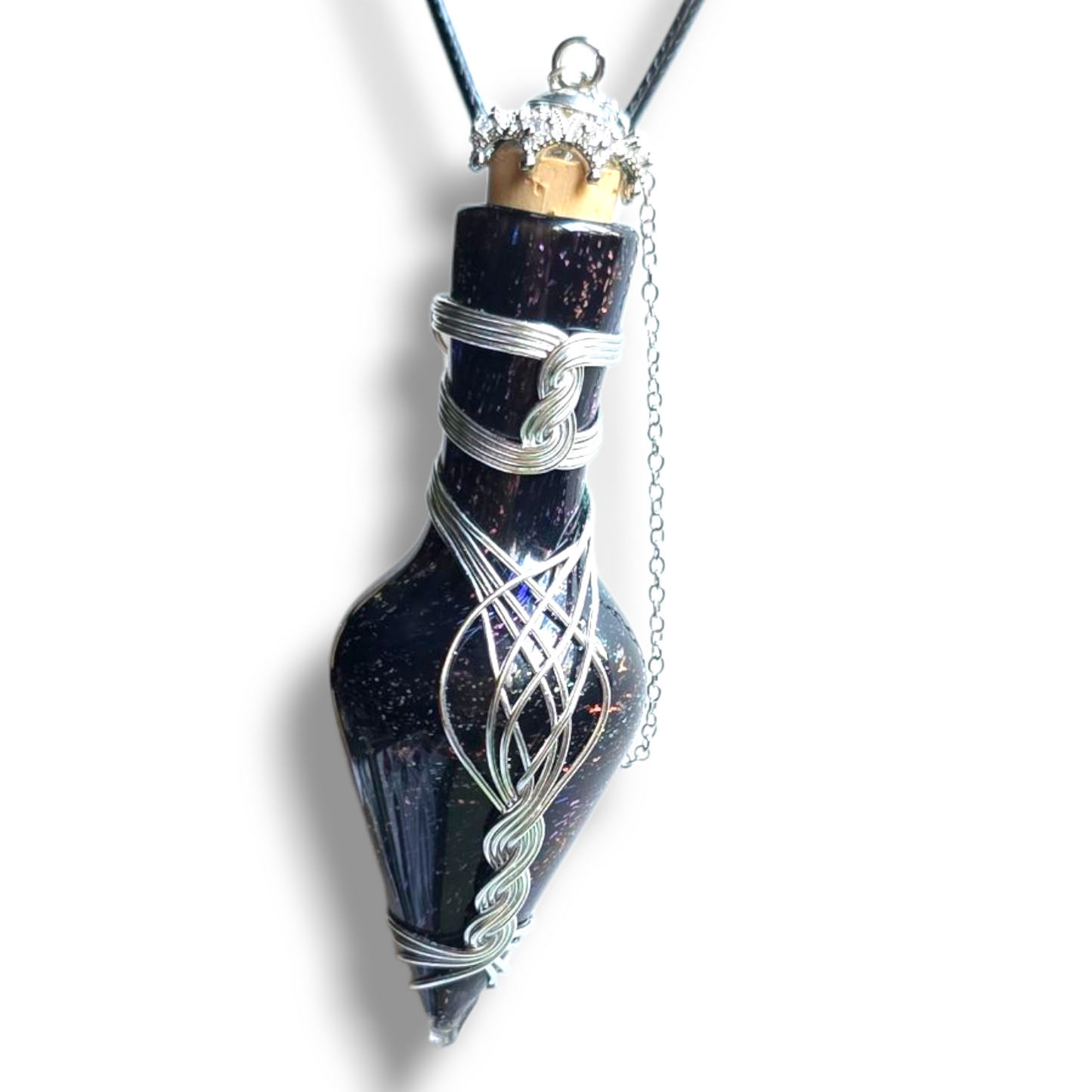 Potion Bottle Necklace with Deluxe Bottle Color, Wire wrapped and Ornate Closure