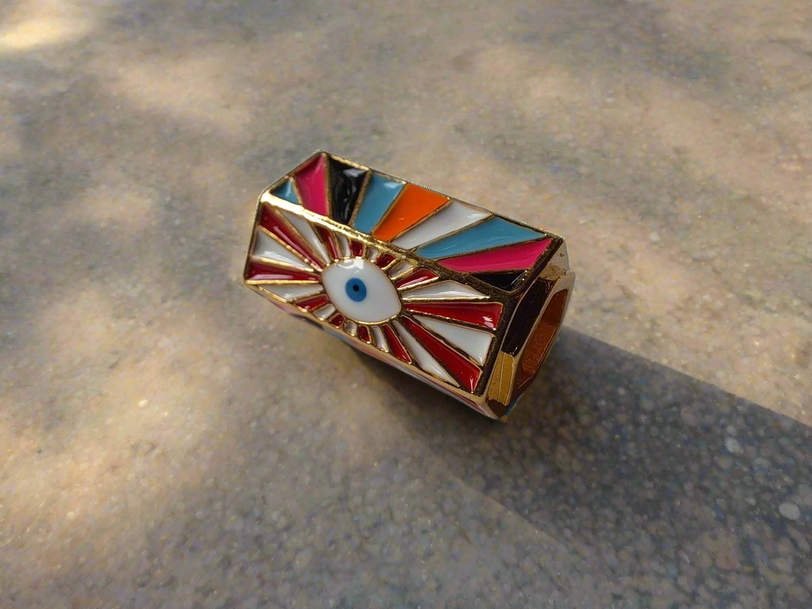 Red and White Evil Eye Dreadlock Bead // 7mm Beads Hole // Psychedelic Beads for Dreadlocks, Dread Beads, metal dread bead