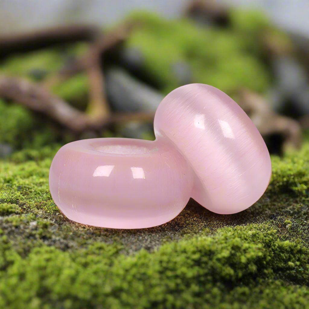2 Pink Glass Cats Eye Dread Beads - 6mm Bead Hole - DreadLock Beads, Dread Beads and Accessories, Hair Beads, Dread Jewelry, 4D032