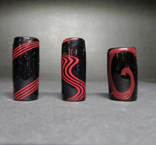 Black and Red Glass Dread Bead / CUSTOM Style and sizes Options / 4-16mm Bead Holes / Spiral - Wig wag - Twist / Made To Order