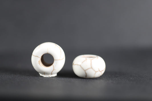 White Howlite Dread Beads // 6mm Bead Hole - 2 pack // Rainbow Dread Bead, Rainbow Dreadlock Bead, Dread Jewelry, Dread Accessories, 6A31