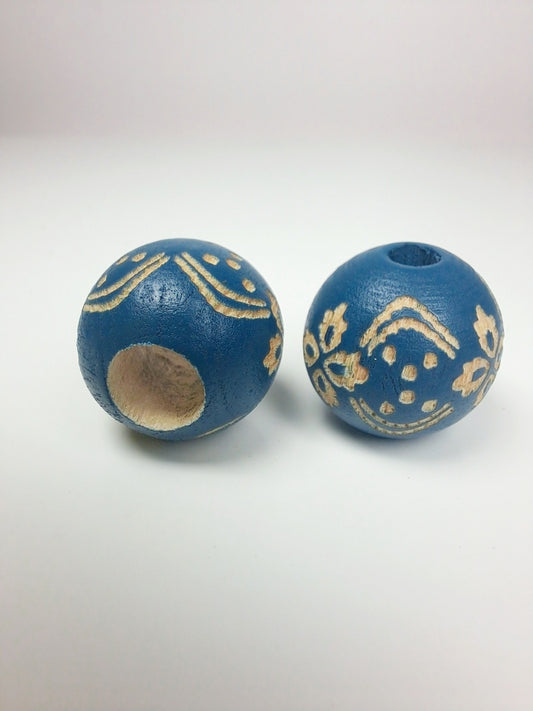 2 pack Blue flower - Wood Dread Beads, 6mm Bead Hole, Dreadlock Bead, Loc Jewelry, Dreadlock Accessories, Large Hole Bead, Dread Jewelry