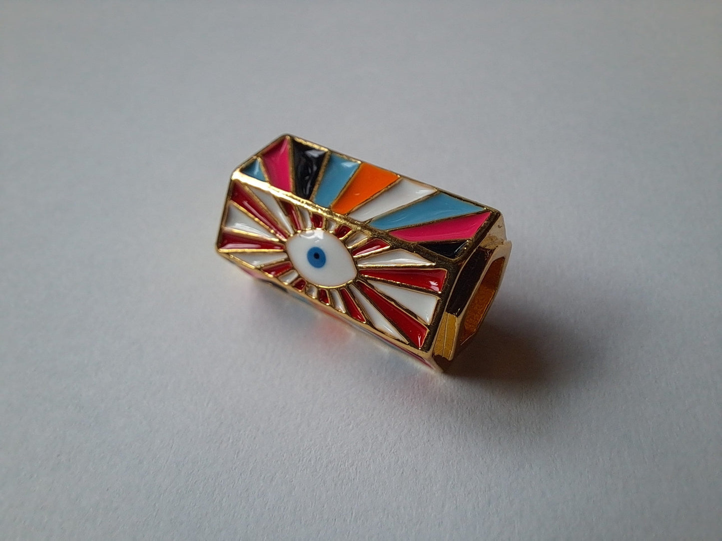 Red and White Evil Eye Dreadlock Bead // 7mm Beads Hole // Psychedelic Beads for Dreadlocks, Dread Beads, metal dread bead