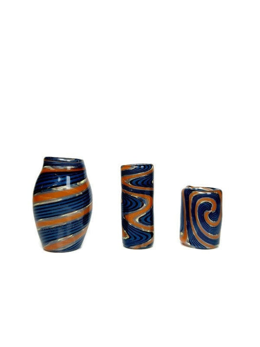 Blue & Orange Glass Dread Bead / CUSTOM Style and sizes Options / 4-16mm Bead Holes / Spiral - Wig wag - Twist / Made To Order