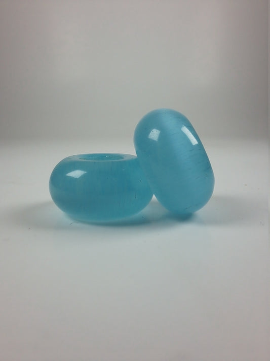 2 Turquoise Glass Cats Eye Dread Beads - 6mm Bead Hole - DreadLock Beads, Dread Beads and Accessories, Hair Beads, Dread Jewelry
