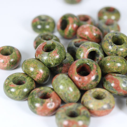 Unakite Dread Bead / Set of 2 beads - 6mm bead hole / Dreadlock Beads, Dread Jewelry, Dread Accessories, Loc Jewelry, Stone Dread Beads
