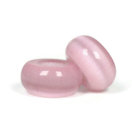 2 Pink Glass Cats Eye Dread Beads - 6mm Bead Hole - DreadLock Beads, Dread Beads and Accessories, Hair Beads, Dread Jewelry, 4D032