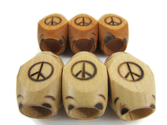 Peace sign wood burned dread bead Light or Dark 9 mm bead hole