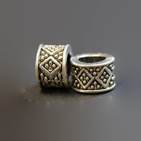 2 pack Diamond Pattern Dread Bead - 5mm bead hole - Large Hole Beads for Jewelry, Hair, Braids, Dreadlocks, & Beards, , metal dread bead