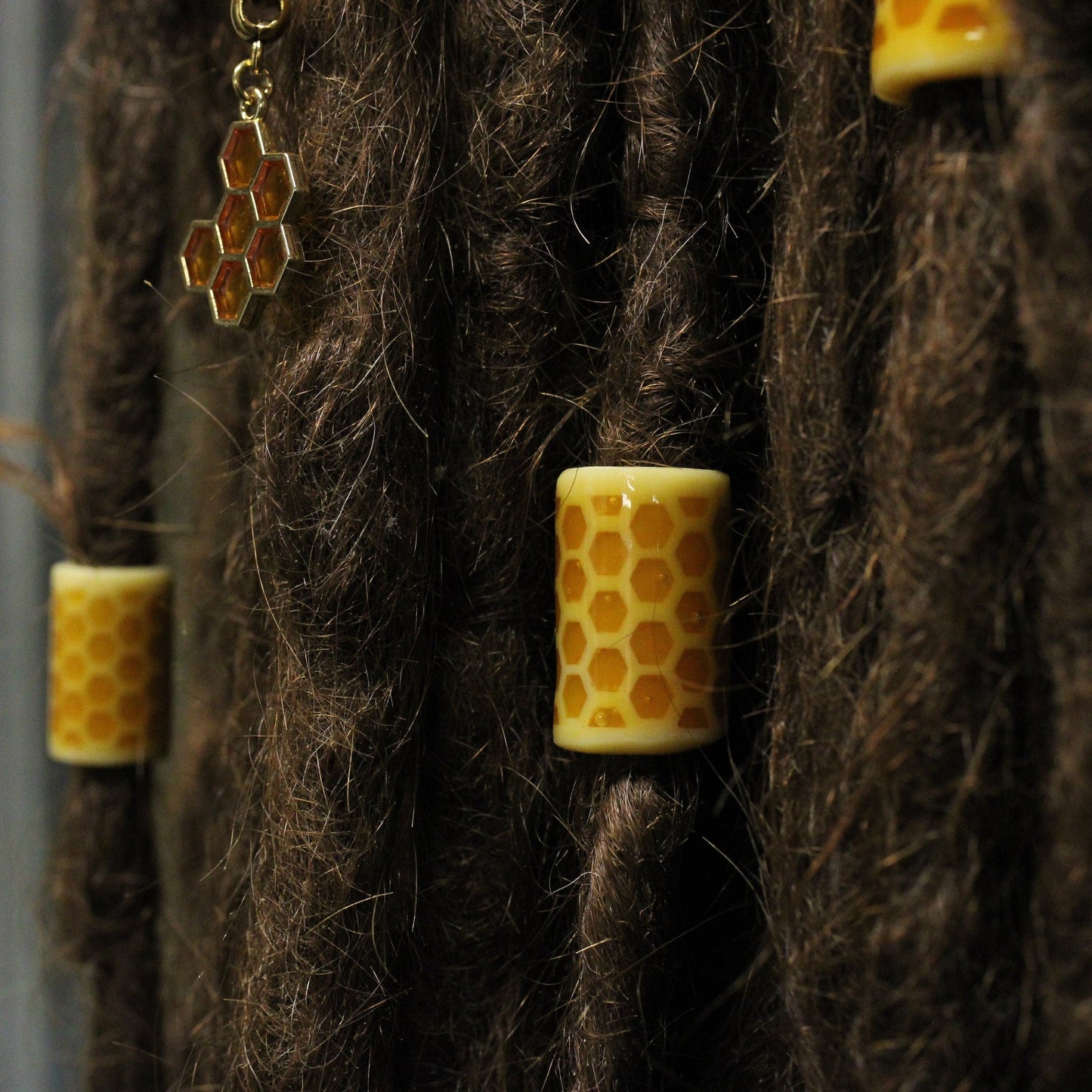Honey Comb Dreadlock Bead / CUSTOM Bead Hole Size / Dreadlock Accessories, Loc Beads, Dreadlock Jewelry, Paracord Beads, 4D040