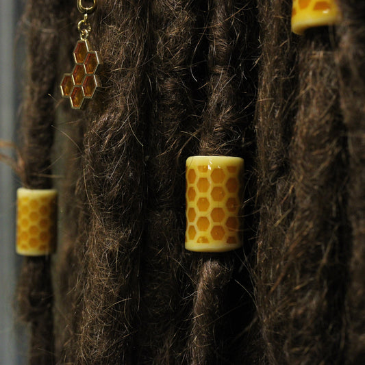 Honey Comb Dreadlock Bead / CUSTOM Bead Hole Size / Dreadlock Accessories, Loc Beads, Dreadlock Jewelry, Paracord Beads, 4D040