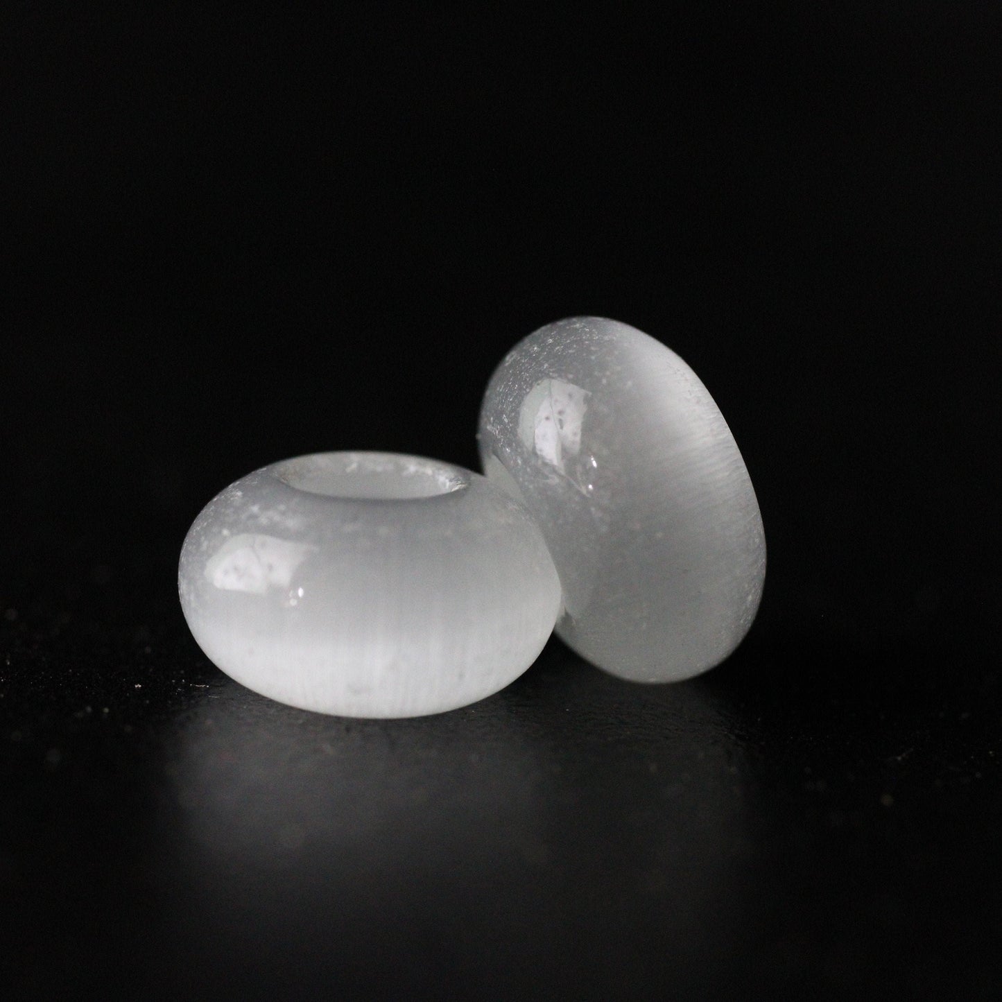 2 White Glass Cats Eye Dread Beads - 6mm Bead Hole - DreadLock Beads, Dread Beads and Accessories, Hair Beads, Dread Jewelry, 4D029
