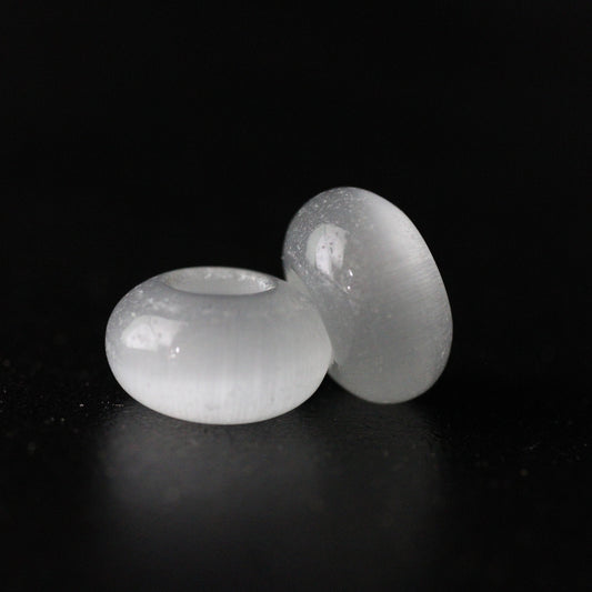2 White Glass Cats Eye Dread Beads - 6mm Bead Hole - DreadLock Beads, Dread Beads and Accessories, Hair Beads, Dread Jewelry, 4D029