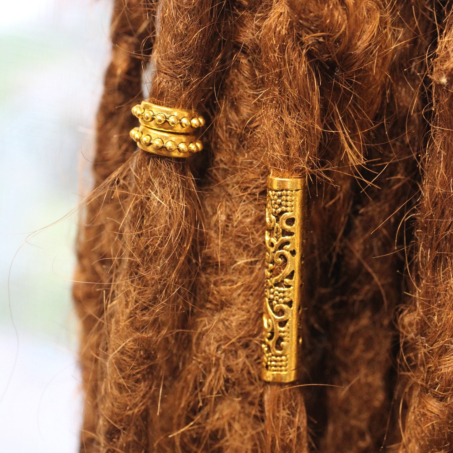 5 Gold Stackable Dreadlock Bead - 7mm bead hole - Large Hole Beads for Jewelry, Flower dread bead, Dreadlocks, metal dread bead