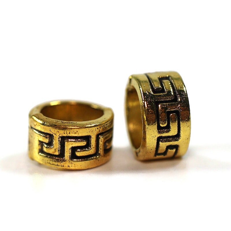 Bright Gold" Celtic Dreadlock Beads // 2 pack - 5mm Bead Hole // Viking Beard Beads, Dread Jewelry, Dread Accessories, 4e002