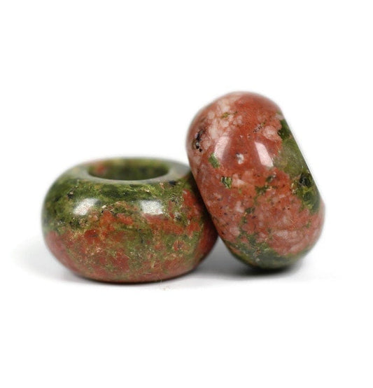 Unakite Dread Bead / Set of 2 beads - 6mm bead hole / Dreadlock Beads, Dread Jewelry, Dread Accessories, Loc Jewelry, Stone Dread Beads