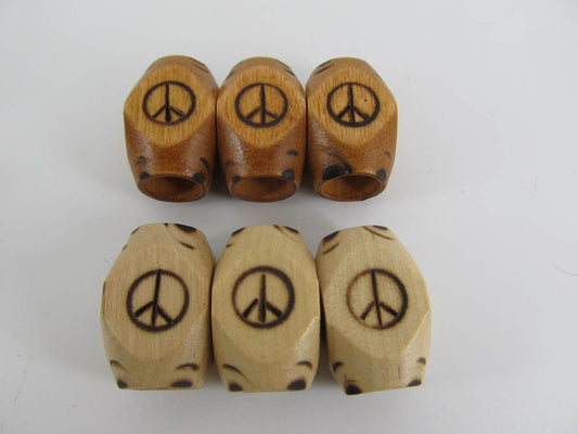 Peace sign wood burned dread bead Light or Dark 9 mm bead hole