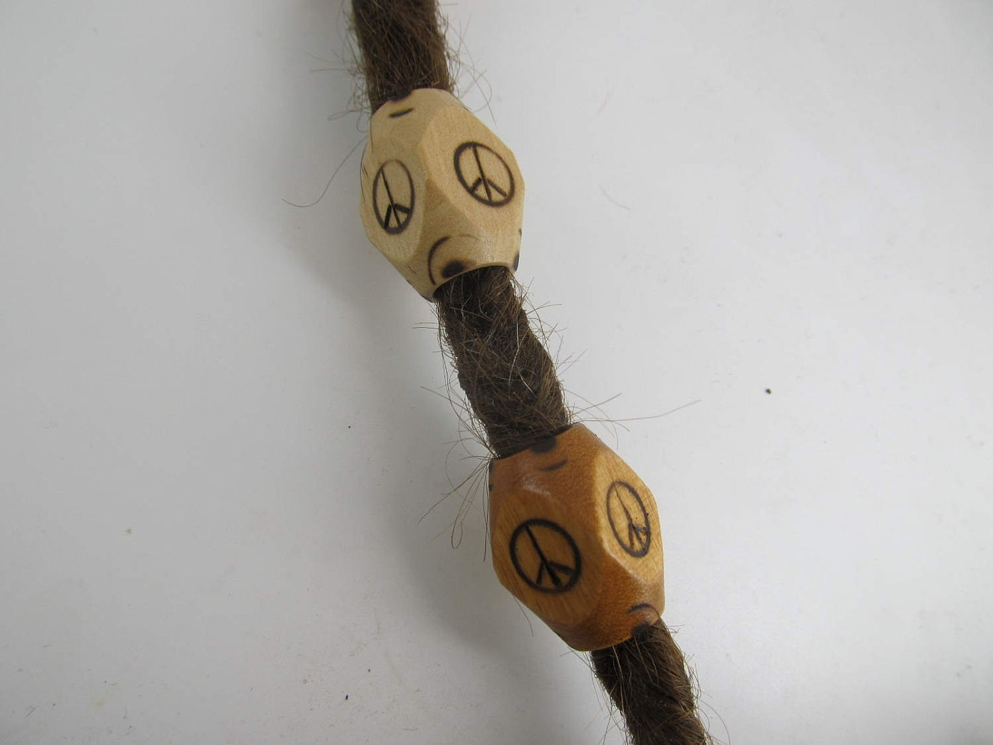 Peace sign wood burned dread bead Light or Dark 9 mm bead hole