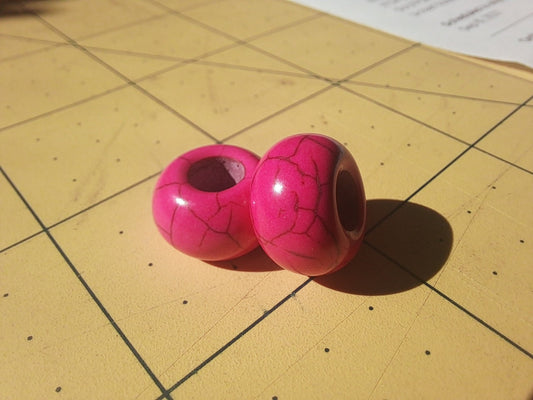 Hot Pink Howlite Dread Beads / 6mm Bead Hole - 2 pack / Rainbow Stone dread beads, Dreadlock Bead, Dread Jewelry, Dread Accessories,