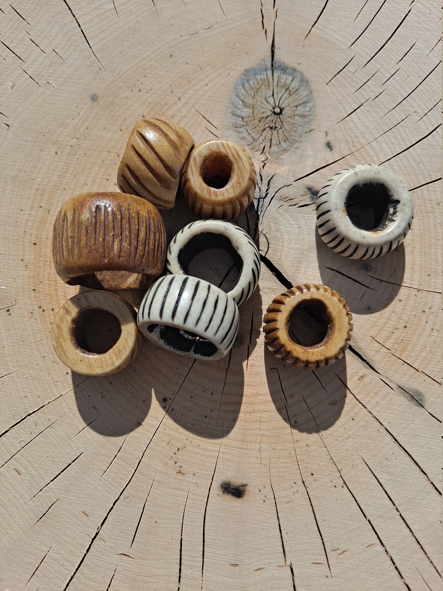 Stripey Chunky Bone Dread Bead / 10-14mm Bead Hole / 4 color options / Dreadlock Bead, Dread Jewelry, Dread Accessories, Loc Jewelry