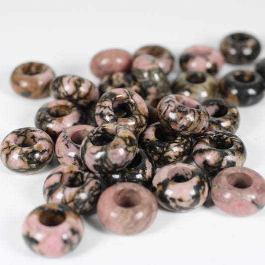 Rhodonite Dread Bead / Set of 2 beads - 6mm bead hole / Dreadlock Beads, Dread Jewelry, Dread Accessories, Loc Jewelry, Stone Dread Beads