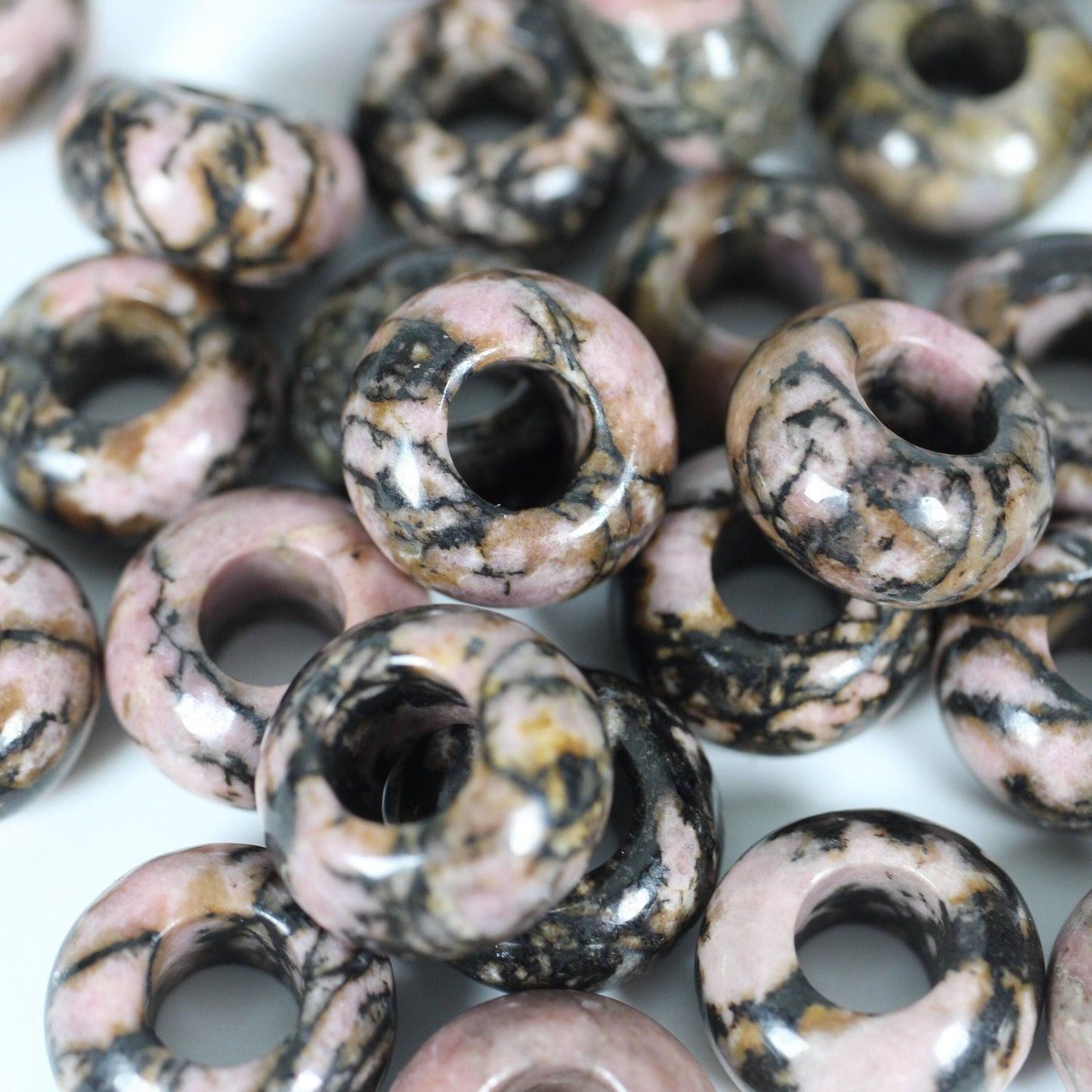 Rhodonite Dread Bead / Set of 2 beads - 6mm bead hole / Dreadlock Beads, Dread Jewelry, Dread Accessories, Loc Jewelry, Stone Dread Beads