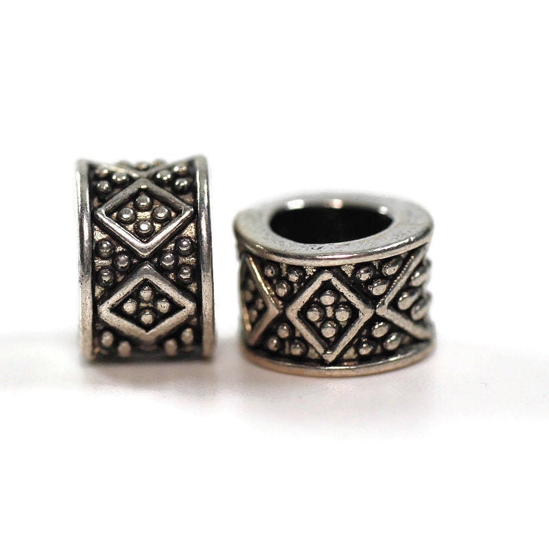 2 pack Diamond Pattern Dread Bead - 5mm bead hole - Large Hole Beads for Jewelry, Hair, Braids, Dreadlocks, & Beards, , metal dread bead