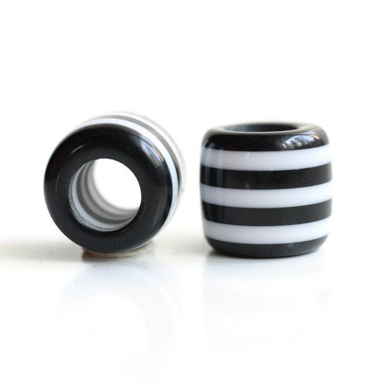 2 Black & White Acrylic Dread Beads - 6mm Bead Hole - Rainbow Dread Bead, Rainbow Dreadlock Bead, Dread Jewelry, Dread Accessories